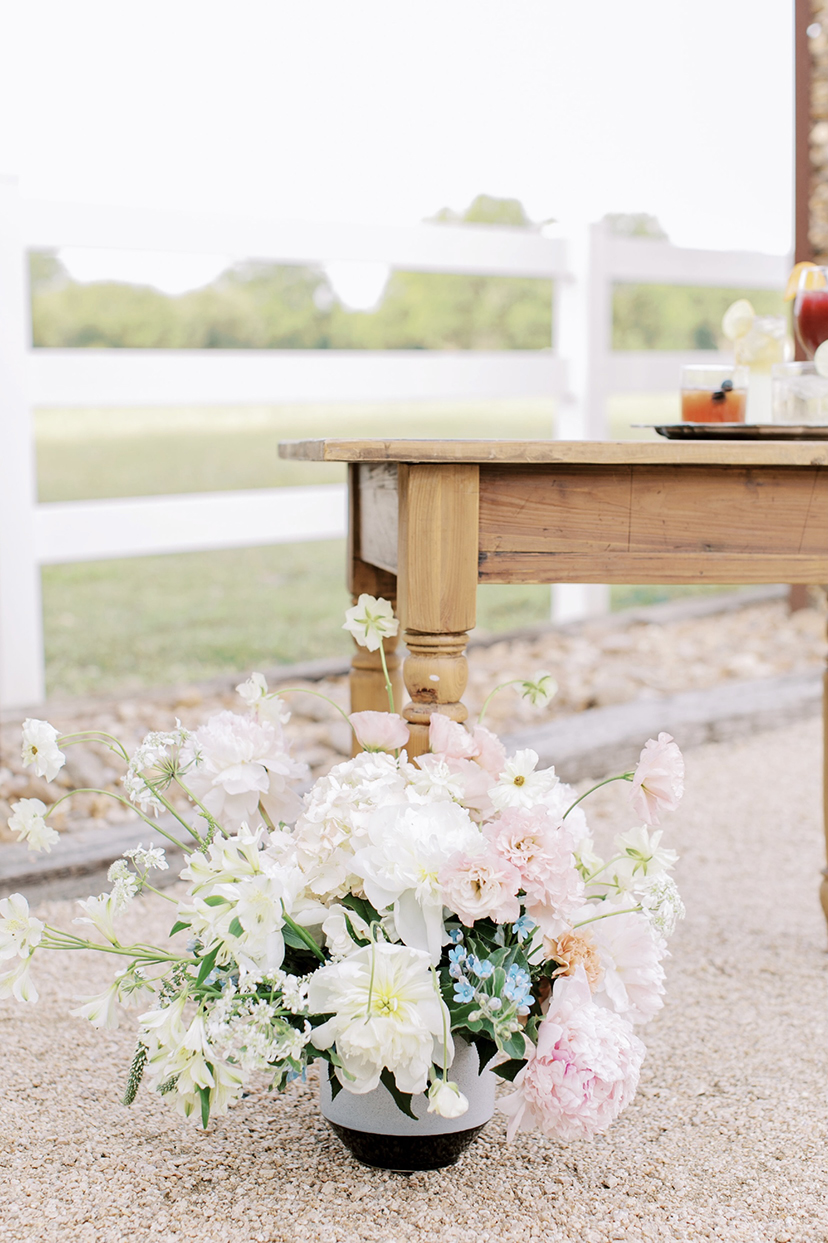 Floral Bouquet in outdoor rustic courtyard
